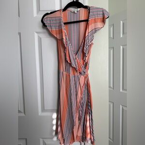 DAVI & DANI Coral and Navy Striped Midi Dress